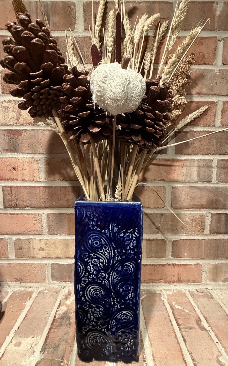 Deep blue patterned rectangular vase